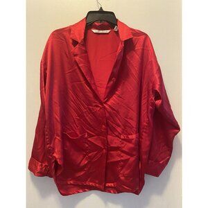 Victoria Secret red button down pajama top with pockets women's size S